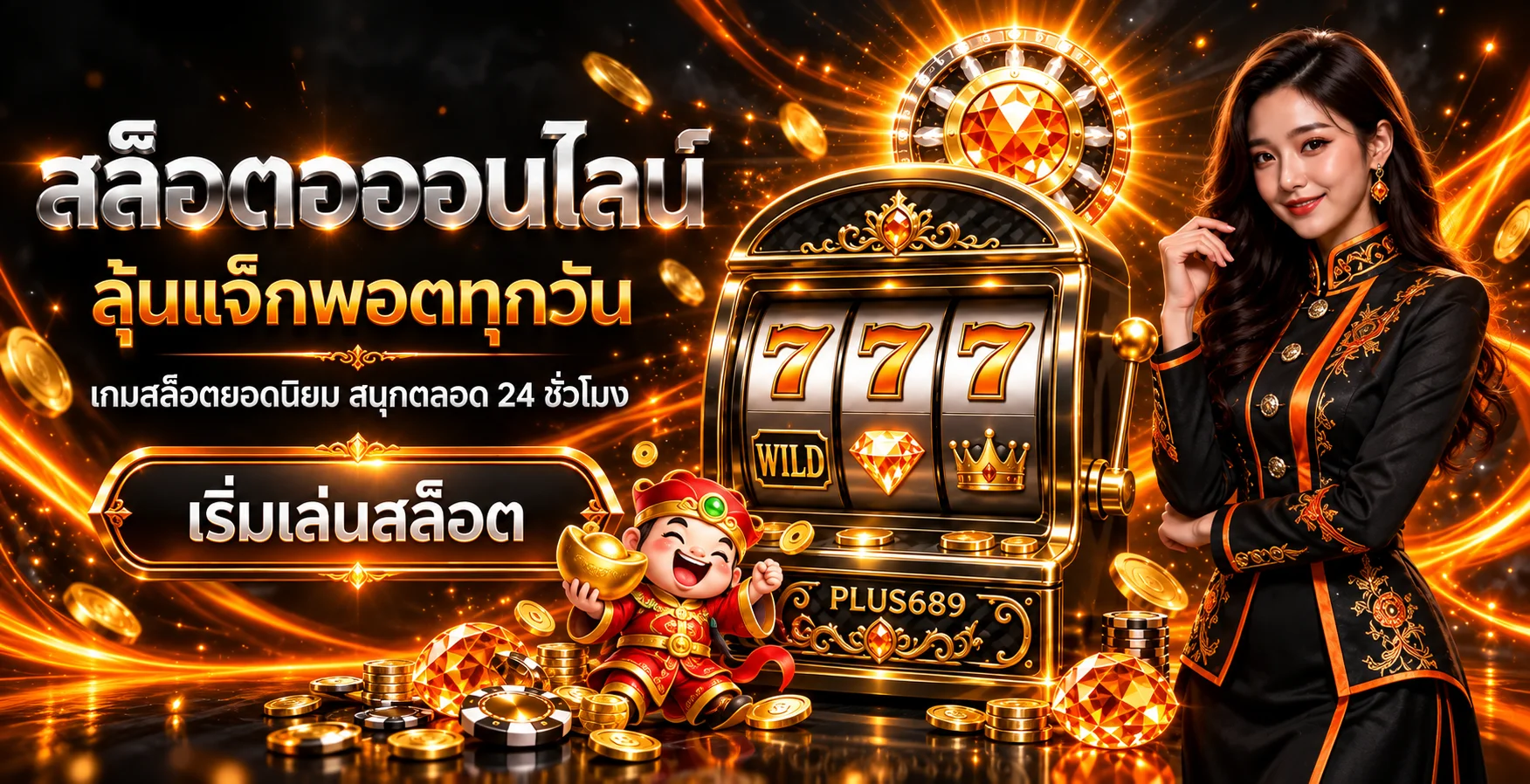 ภาพ PLUS689 สล็อตออนไลน์พร้อมเครื่อง 777 และมาสคอต